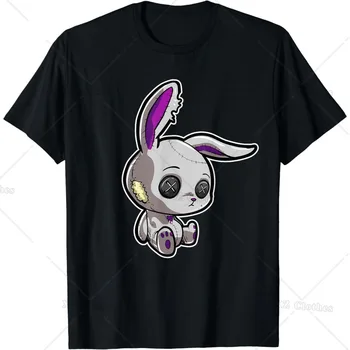 Тъмно емо готика готически заек зайче кукла тениска кръг врата и къси ръкави тениска за жени мъже деца