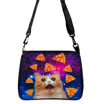 Унисекс пространство пица котка печат дами чантиДамска чанта мода еко многократна употреба рамо чанта жена съединител пътуване съхранение пратеник чанти