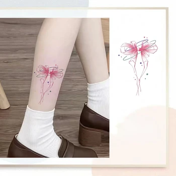 Фалшиви татуировки за жени Корейска мода Розов лък татуировка стикери водоустойчив временни татуировки пънк сладък стикер Art Tatoo Tatto
