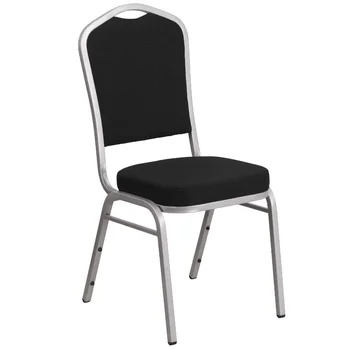 Флаш мебели ХЕРКУЛЕС серия корона обратно подреждане банкет стол в черен плат - сребърна рамка