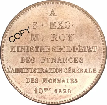 Франция Луи XVIII сребърен медал Essai от 5 франка 1820 медална монета Антоан Рой червена медна копирна монета