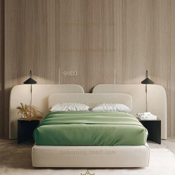 френски лек луксозен крем въздушно легло майсторска спалня светлина луксозно тихо въздушно легло екран легло широко легло италианско минималистично.