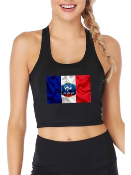 Френски футболен отбор флаг графика секси тънък годни Crop отгоре жени ретро патриотичен мемориал стил потници спортни фитнес камизола
