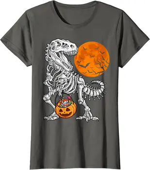 Хелоуин Скелет на динозавър T rex Страшна тиква Дамска тениска с дълъг ръкав