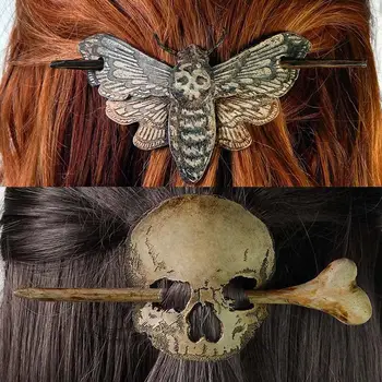 Хелоуин череп коса щифт стик слайд смърт молец / череп коса щипка фиба с изкуствена кост коса вилица костенурка
