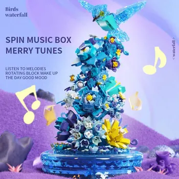 Цвете птица лед сняг водопад строителни блокове музикална кутия LED светлина събрание модел тухли играчки деца пъзел играчка коледен подарък