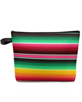 Цветни мексикански ивици пътуване козметична чанта преносими жени голям капацитет цип грим организатор съхранение съединител