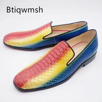 Цветни обувки от змийска кожа Man Pointed Toe Slip On Flat Shoes Мъжки модни парти обувки