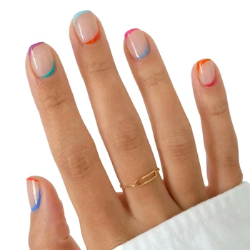 Цветни съвети Къси фалшиви нокти Трайни & Никога не се разделят Комфорт Фалшиви нокти за пазаруване Пътуване Запознанства