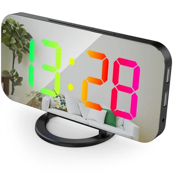 Цифров будилник RGB цветен дисплей с голям екран Интелигентно огледало будилник дата дисплей за декорация на стая