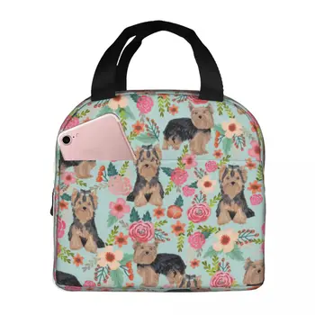 Чанти за обяд за мъже Жени Йоркширски териер куче реколта флорални термични охладител чанта преносим пикник животно Оксфорд голяма пазарска чанта