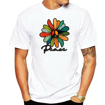 Черна маргаритка мир знак хипи реколта подарък тениска мъжки S-3Xl нас 100% памук плюс размер облекло тениска