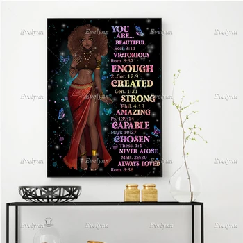 Черно момиче Вие сте красива плакат, афро-американски момиче, пеперуда черна кралица дома декор отпечатъци стена изкуство платно, уникален подарък