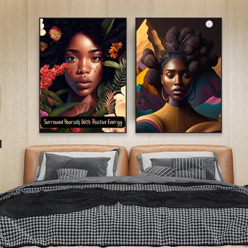 Черно флорално изкуство колоритен моден плакат мотивационна жена изкуство печат хол платно живопис реколта спалня стена арт декор