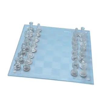 Шахматен комплект за възрастен елегантен декор на маса 13.78''x13.78'' с шахматна дъска Стъклена шахматна игра за игра Reunion Festival Party Gift