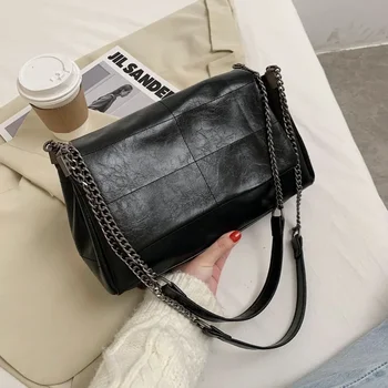 Шевни конци реколта ретро мода жени рамо чанти метална верига каишка Crossbody чанта меки PU кожа дами пазаруване чанти