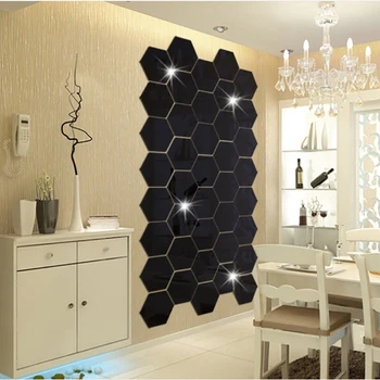 Шестоъгълни огледални стикери за стена триизмерни DIY самозалепващи се стикери за стена стикери за декорация на дома фон стикери за огледала за стена