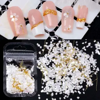 Японски нокти изкуство нокти сексапил цветя нокти пайети венчелистче нокти декорации черешови цветове нокти стоманени мъниста
