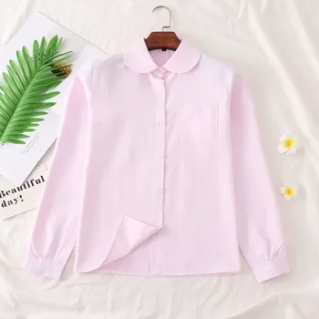 японски стил мода посочи завой надолу яка блуза есента дълъг ръкав риза с джоб жените върховете плътен цвят дрехи 29876
