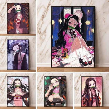 Японско аниме Домашен декор Demon Slayer Canvas Pictures Стенно изкуство Kamado Nezuko Картини Отпечатъци Модерен модулен плакат Всекидневна
